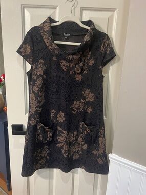 Papillon Blanc Black and Tan Floral Cowl Midi Dress